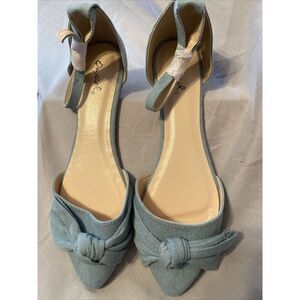 New Womens Sky Blue Bowed Ankle Strap Flats Size US Size 87Qupid